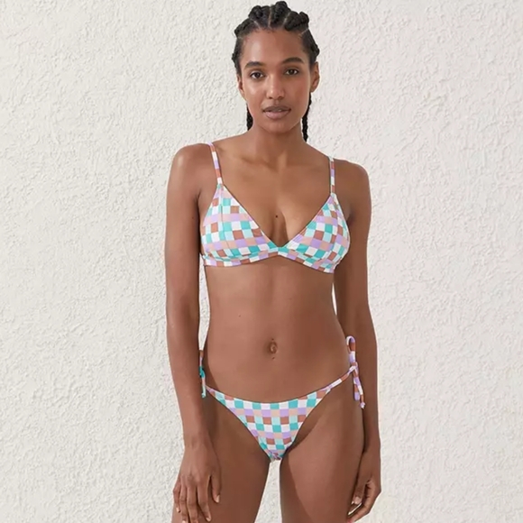 Cotton On BODY NEW Tie Side Check Brazilian Bikini Bottoms - Picture 11 of 13